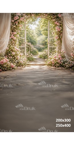 Tło fotograficzne „Kwiatowa brama z różami i widokiem na ogród” | E857